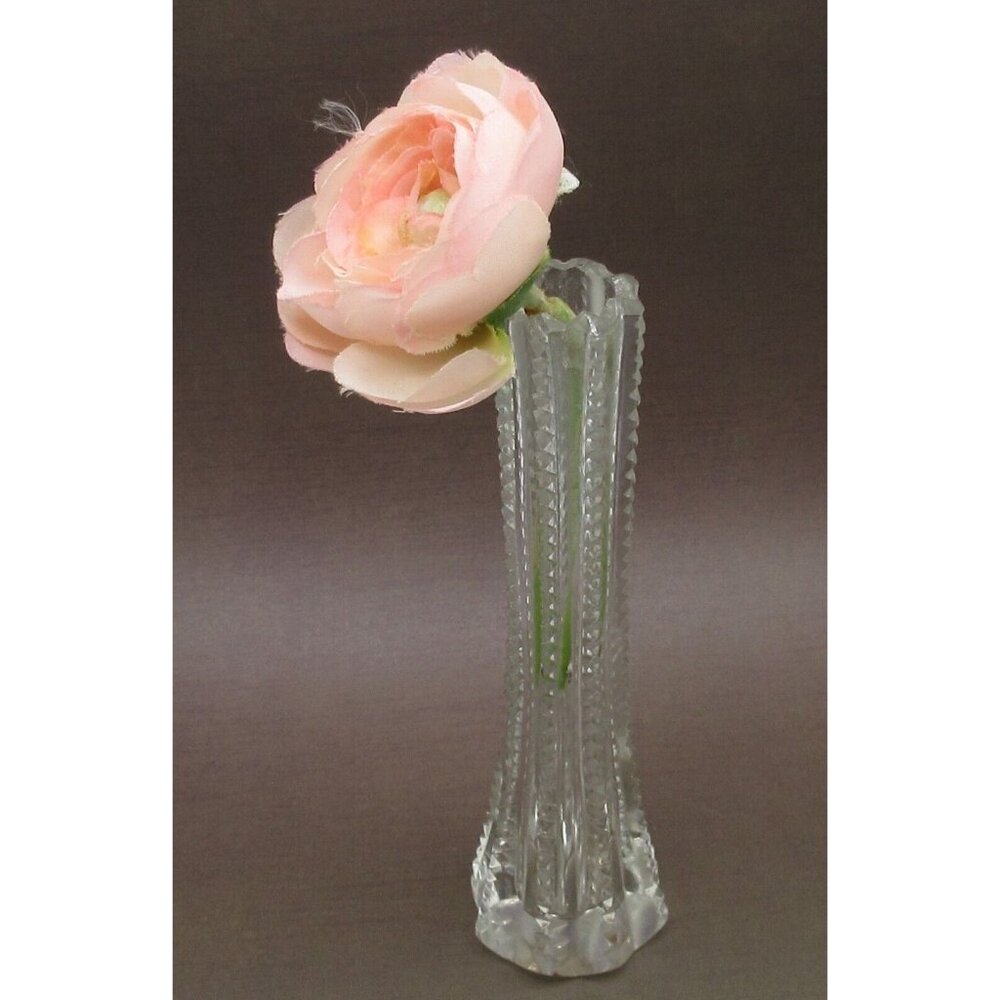 Antique American Brilliant Period Zipper Cut Clear Rose Bud Vase 5 1/2"